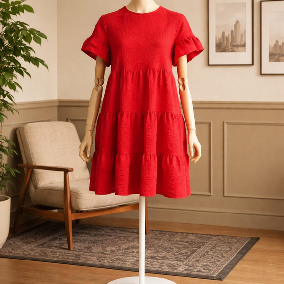 0119 Resort wear for this summer. SHEIN bright pink tiered dress. Size Large - Picture 3 of 10